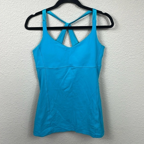 SOLD - Lululemon Practice Daily Tank Top Surge Blue Satin Straps Shelf Bra Sz 10 - Picture 4 of 11